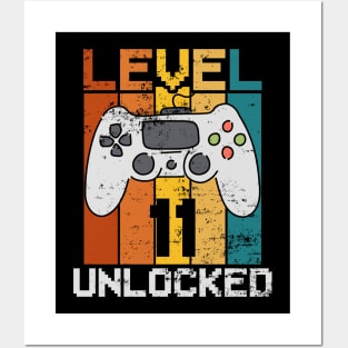 Level 11 Unlocked, Retro 11th Birthday Gamer Posters and Art